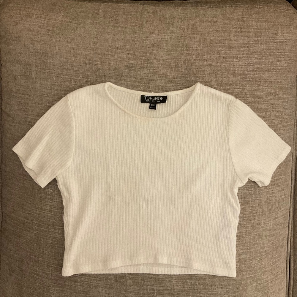 Topshop White Ribbed Crop Top